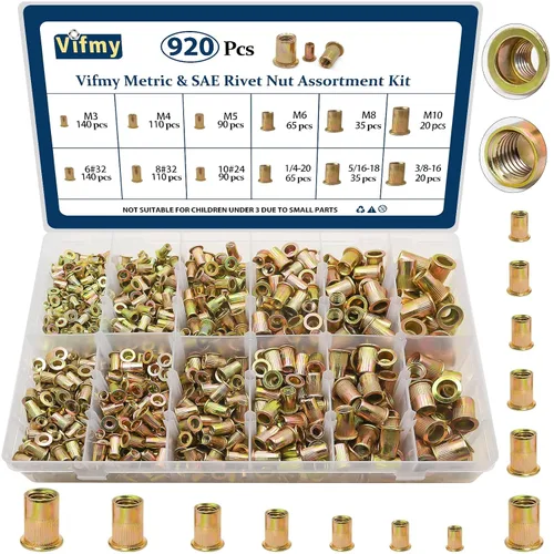 Vista 18 de Tuerca de remache UNC de 1/2 ''-13, 10 piezas de acero inoxidable 304 cabeza plana remache roscado inserto Nutsert