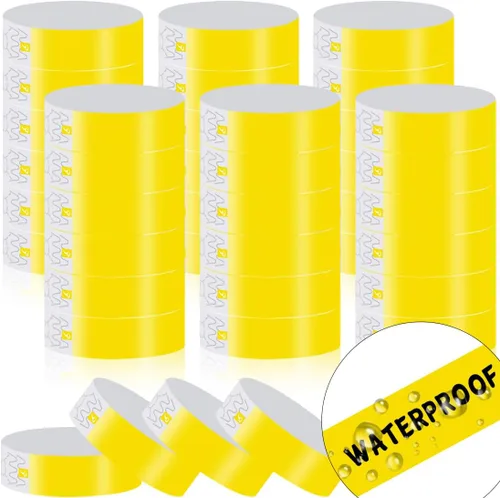 Vista 8 de 600 pulseras de papel para eventos, bandas de muñeca resistentes al desgarro, bandas impermeables de neón, desechables, pulseras adhesivas