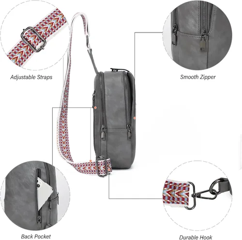 Vista 6 de KouLi Buir Bolso bandolera pequeño para mujeres y hombres, cangurera de piel sintética, bolsa cruzada con correa de guitarra