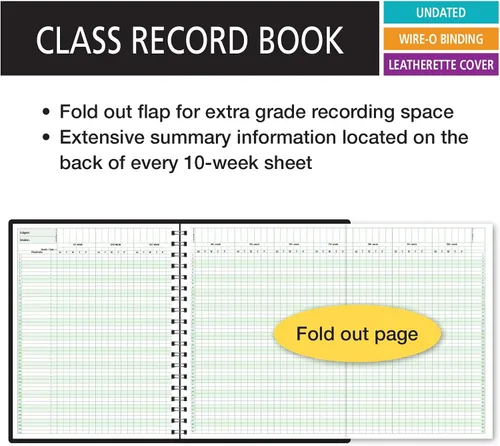 Vista 3 de Elan Publishing Company Libro de registro de clase para hasta 10 semanas. 50 nombres. Cuadrados de grabación de grado extra grandes. (R9310)