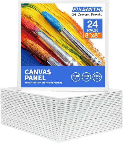 Vista 23 de FIXSMITH - Bastidores de lienzo para pintar 4x4 pulgadas, paquete súper económico de 24 mini lienzos, paneles de lienzo en blanco, 100% algodón