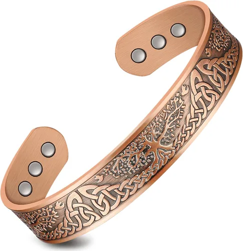 Vista 13 de Feraco Pulsera de Cobre Puro para Hombres y Mujeres, Brazalete Magnético de Ultra Resistencia para Hombres y Mujeres con Imanes de Neodimio de 3500