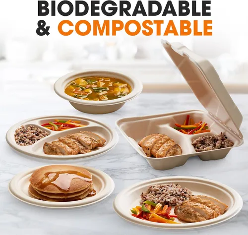 Vista 7 de Cheer Collection Platos compostables de 9 pulgadas, platos 100% biodegradables, 100% ecológicos y desechables, platos de papel de 9 pulgadas