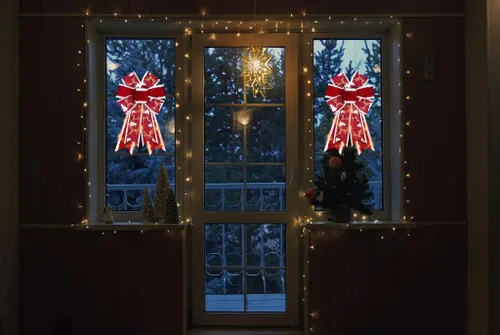 Vista 5 de ABTOLS 2 piezas de arcos de corona de Navidad con LED, arcos de terciopelo rojo para coronas, arcos rústicos de granja para puerta delantera, arcos