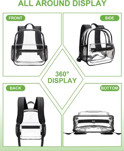 Vista 9 de MAY TREE Clear Backpack for Stadium Events, 12x11x6 Inches Stadium Approved 0.4MM PVC Clear Bag with Padded Straps for Concerts, Festivals