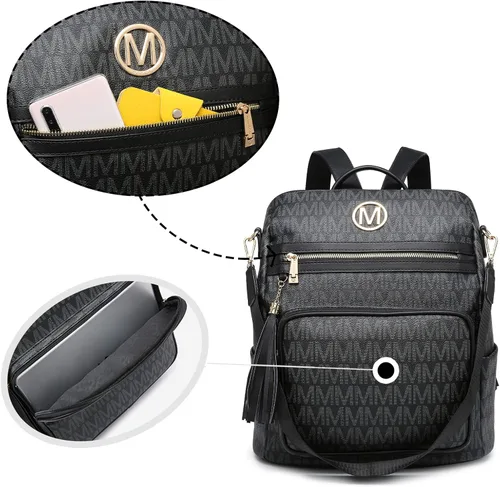 Vista 96 de MKP COLLECTION Mochila de moda para mujer, bolsa convertible grande para mujer, mochila de viaje, bolsa de hombro, juego de 2 piezas con borla, Beige