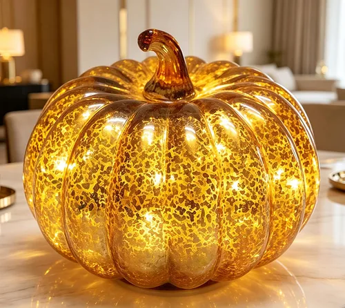 Vista 13 de Fall Decorations for Home,Mercury Glass Pumpkin Lights with Timer(Blue)