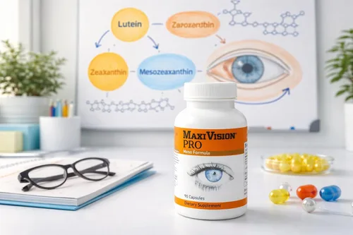 Vista 6 de MaxiVision® PRO Meso Formula - Mesozeaxantina - Luteína - Zeaxantina - 90 Cápsulas, 1 Botella