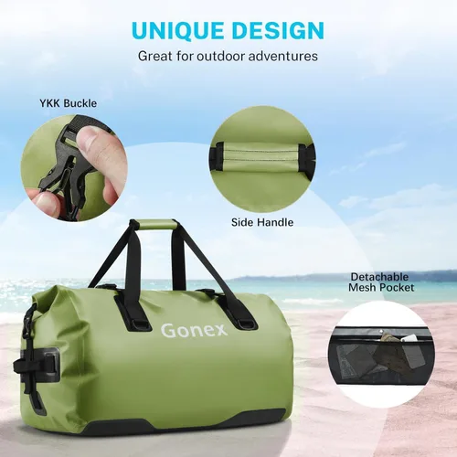 Vista 4 de Gonex Bolsa de lona impermeable extra grande de 40 L, 60 L, 80 L, bolsa de lona seca de viaje, bolsa resistente con correas y asas duraderas