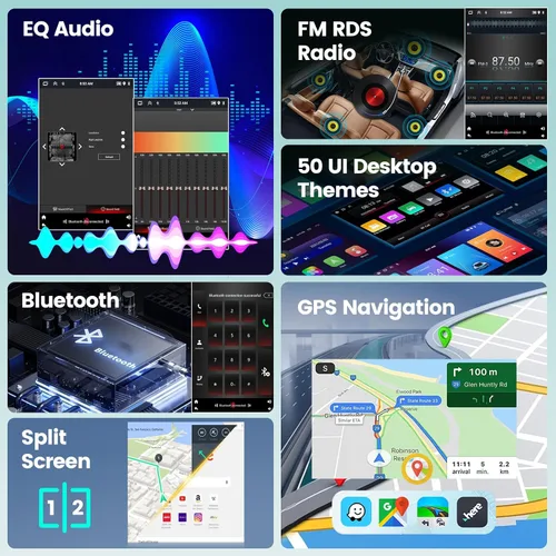 Vista 4 de 2G+64G Solo DIN Android Car Stereo 10.4 pulgadas Rotatorio Vertical Pantalla Táctil Radio con Carplay Inalámbrico y Android Auto/EQ