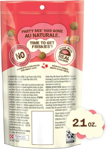 Vista 6 de Purina Friskies Golosinas Naturales para Gatos, Party Mix Natural Yums con Salmón Real y Vitaminas, Minerales y Nutrientes - (Paquete de 10) Bolsas