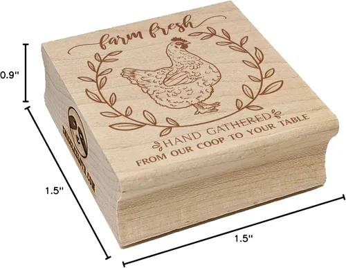 Vista 8 de Huevos de gallina recolectados a mano Farm Fresh de Our Coop to Your Table Sello cuadrado de goma para estampado y manualidades, 1.25 pulgadas