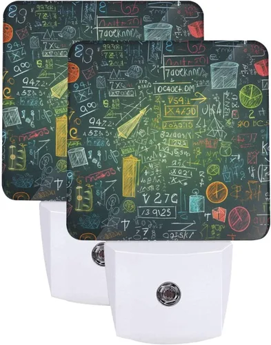 Vista 9 de Paquete de 2 luces LED de noche enchufables con preguntas matemáticas, luces nocturnas enchufables a la pared, lámpara de noche moderna con sensor