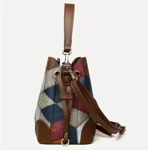 Vista 6 de Bolso Hobo retro a cuadros para mujer, bolso pequeño con correas ajustables y múltiples bolsillos