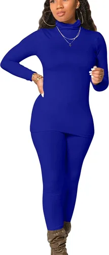 Vista 13 de Mokoru Conjunto deportivo de 2 piezas para mujer, camiseta de manga larga con cuello alto, pantalones de entrenamiento