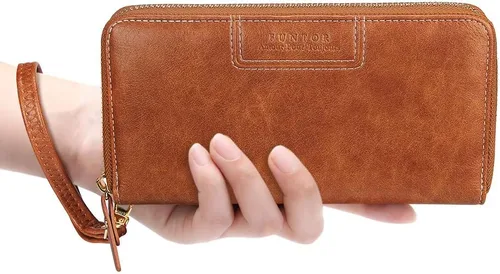 Vista 3 de FT FUNTOR Cartera de pulsera para mujer, cartera de piel sintética vegana con cremallera alrededor del teléfono, tarjetero organizador