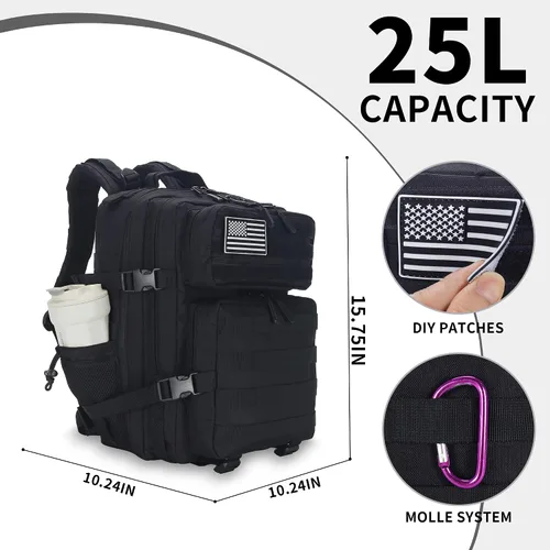 Vista 3 de Mochila táctica militar de 25 litros, resistente Molle, paquete de asalto para el trabajo, gimnasio, al aire libre, senderismo, campamento