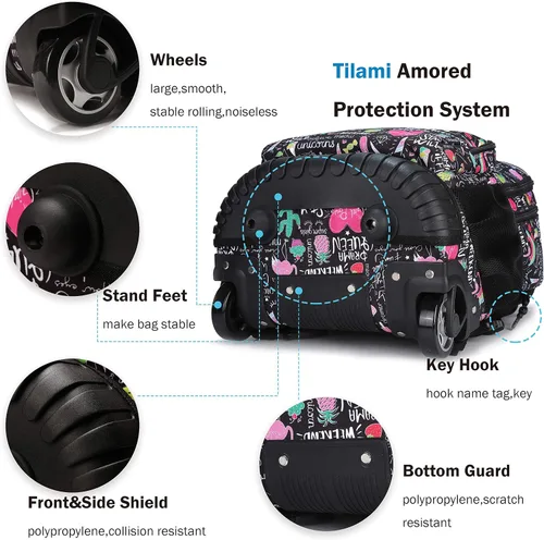 Vista 6 de Tilami Mochila con ruedas, mochila para laptop de 19 pulgadas con ruedas y lonchera