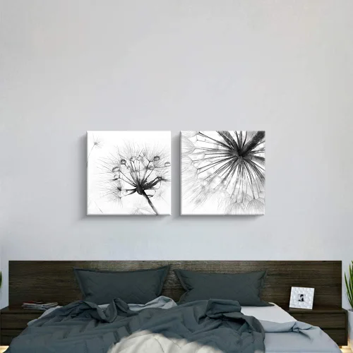 Vista 3 de Pinetree Art 2 paneles de lienzo nórdico de diente de león, lienzo nórdico de diente de león, decoración de pared para sala de estar, decoración