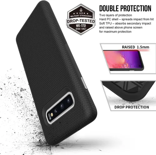 Vista 2 de KIOMY Funda para Samsung Galaxy S10, a prueba de golpes, diseño híbrido, parte trasera de policarbonato duro con interior de TPU flexible 2 en 1