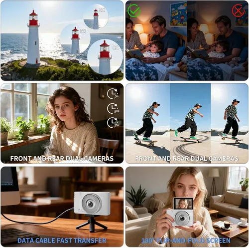 Vista 7 de Cámara digital 2K con filtro múltiple de 48 MP con zoom 16X antivibración, pantalla LCD de 3 pulgadas, cámara compacta para vlogging con tarjeta SD
