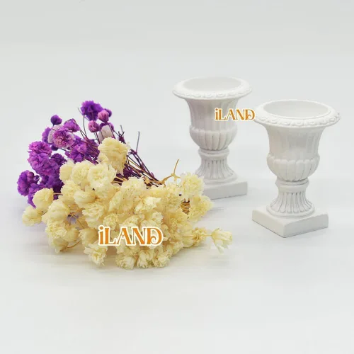Vista 2 de iLAND Accesorios para casa de muñecas en miniatura, 2 plantas de casa de muñecas con flores secas (2 macetas de urna pequeña con flores)