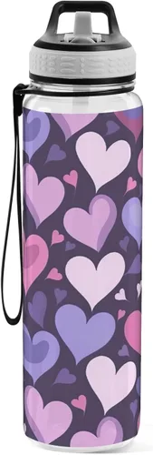Vista 2 de Burbuja Purple Heart - Botella de agua de 32 onzas con tapa con popote, a prueba de fugas y sin BPA, botella de Tritan para gimnasio, fitness
