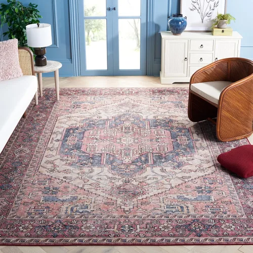 Vista 11 de SAFAVIEH Tucson Collection - Alfombra lavable de 2 pies 6 x 8 pies, color beige y rosa, antideslizante, ideal para zonas de alto tráfico en sala
