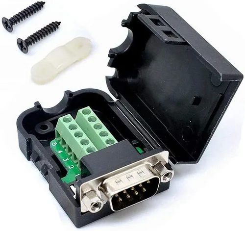 Vista 5 de Trolleyshop Conector DB9 macho 9pin pin placa de terminales D-SUB Cubierta de plástico sin soldadura a tornillo Conector de terminal Módulo de señal