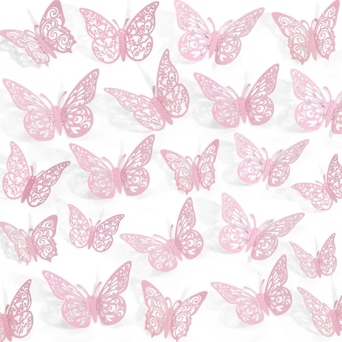 Vista 13 de 72 decoraciones de mariposa negra, 3 tamaños, 3 estilos, decoración de pared 3D para fiestas, cumpleaños y manualidades Butterfly Party