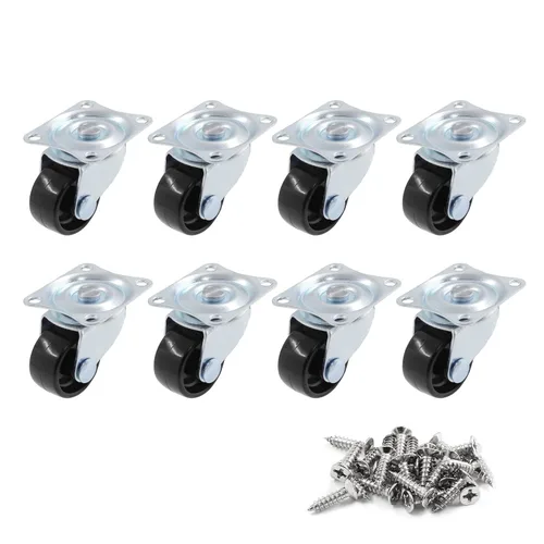 Vista 5 de Luomorgo Ruedas giratorias de 1 pulgada de diámetro Base de goma con placa superior rectangular y rodamientos resistentes 8 piezas