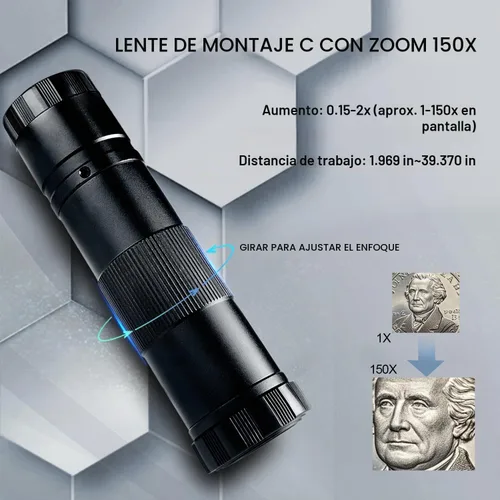 Vista 3 de NICE-POWER Microscopio Digital, Cámara de Microscopio de Video Industrial HDMI Tipo-C/USB de 48MP 4K 1080P, Lente C-Mount de Zoom 150X, Soporte