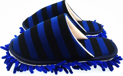 Vista 2 de Selric Cozy Washable Dust Mop Slippers Stripe Closed Toe, Multi-sizes Multi-Colors Available, Chenille Fibre Detachable Mop Soles, Indoor House