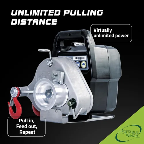 Vista 4 de Portable Winch PCW3000-Li-A Cabrestante de Cabestrante Accionado por Batería con Accesorios - Cabrestante de Capacidad de Tracción de 2,200 libras
