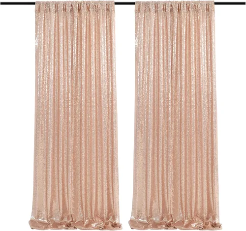 Vista 103 de Cortinas de fondo de lentejuelas con purpurina azul bebé, 2 piezas de 2 x 8 pies, telón de fondo de fiesta de baby shower para niños, hermosas