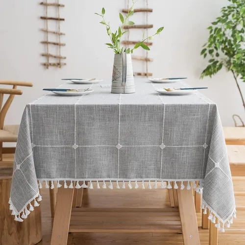 Vista 7 de Mantel rectangular para comedor, elegante mantel de lino de granja para cocina y mesa, elegante mantel impermeable para mesa, rayas grises clásicas