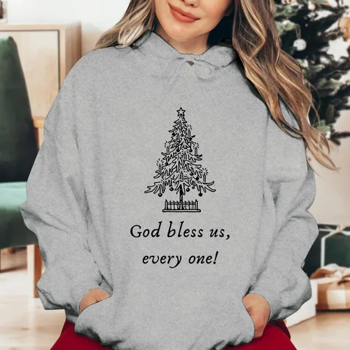 Vista 3 de Sudaderas con capucha para mujer, sudaderas de gran tamaño con estampado de letras navideñas con bolsillos