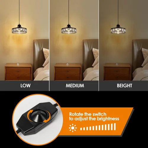Vista 10 de Lámpara Colgante de Cristal Enchufable Negra Candelabro de Metal Industrial Luz Swag con Cable de 15 Pies e Interruptor de Encendido/Apagado