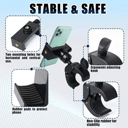 Vista 6 de ONEDONE Soporte universal para teléfono para cochecito, carrito de golf, carritos de compras, scooter, soporte para teléfono celular, usos