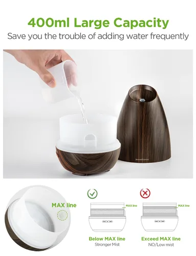 Vista 2 de InnoGear - Difusor de aromaterapia para aceites esenciales, 13.5 fl oz, humidificador de niebla fría con 4 temporizadores, sin agua, apagado