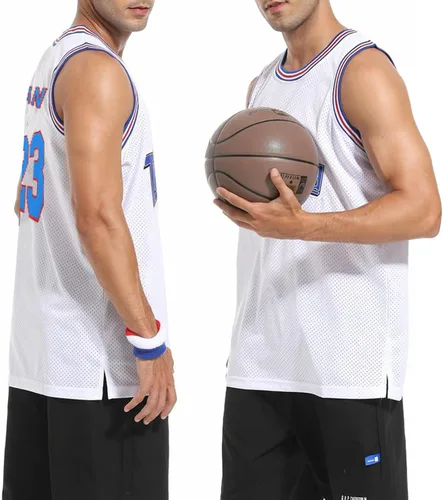 Vista 6 de Camiseta de baloncesto para hombre #23 camisetas de película espacial de los años 90 para Halloween, hip hop, ropa de fiesta, camisas deportivas