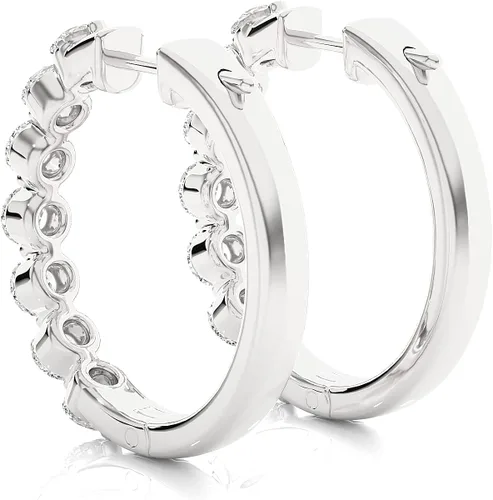 Vista 5 de Aretes de aro esenciales de diamante natural de 12 a 34 quilates para mujer en oro blanco y amarillo de 14 k (F-G, SI2-I1, cttw) por Privosa Fine