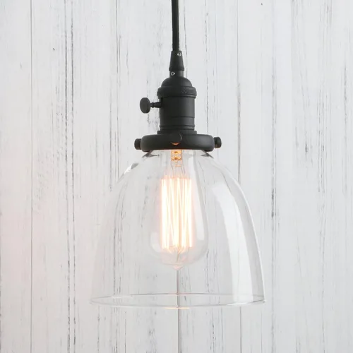 Vista 12 de PERMO Moderno accesorio de iluminación colgante con globo de vidrio transparente redondo de 5.9 pulgadas, pantalla soplada a mano, lámpara
