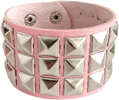 Vista 4 de Fuqimanman2020 1-2 PCS Pulseras Brazaletes de Cuero Genuino Gótico Punk Metal de los 80s para Hombres y Mujeres, Negro Colorido Ajustable Rock Spike