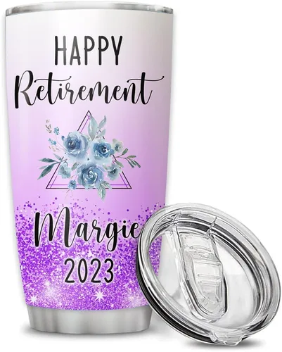 Vista 2 de Vaso de jubilación floral personalizado para mujeres, sus amigas, regalo de feliz jubilación para compañeros de trabajo universitarios, regalos