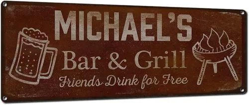 Vista 23 de Adam's Bar and Grill Friends Drink for Free, cartel de aluminio de 5.75 x 15.5 pulgadas, accesorios personalizados para bar y decoración de pared