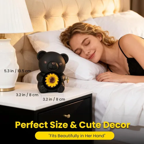 Vista 9 de Regalo para su oso de la suerte con girasol, girasol en elegante caja de regalo con collar para mujer, regalos de oso para el día de la madre, día