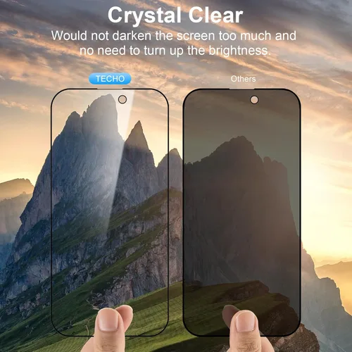 Vista 5 de TECHO Protector de pantalla de privacidad para iPhone 15 Pro Max, película de vidrio templado, cobertura completa de borde a borde, anti espía