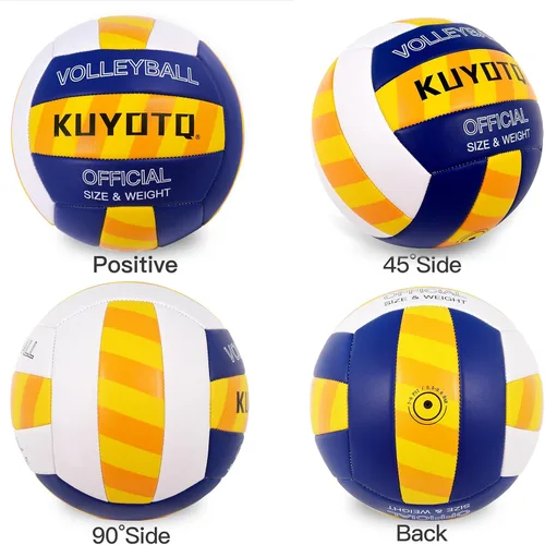 Vista 6 de KUYOTQ Balón de voleibol de playa a rayas, superficie gruesa de 0.118 pulgadas, pelota de voleibol de cuero suave para hombres jóvenes, juego