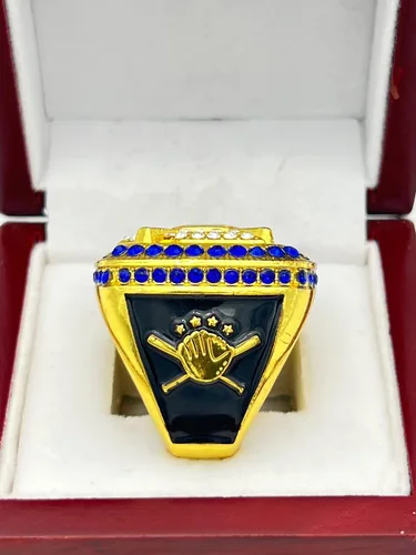 Vista 4 de Descuento Anillos deportivos HOME PLATE LEAGUE CHAMPION RING — CUERPO ORO, PIEDRA AZUL Artículo 5-34, Claro, Azul, Oro, Aleación, madera, zinc, oro